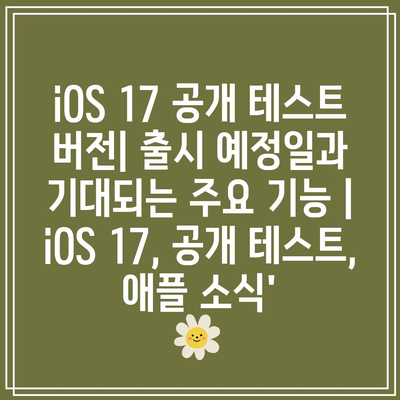 iOS 17 공개 테스트 버전| 출시 예정일과 기대되는 주요 기능 | iOS 17, 공개 테스트, 애플 소식’